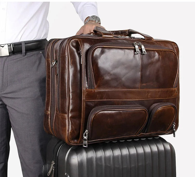 17.3 Inch Laptop Briefcase Genuien Leather Laptop Bag Business Travel Tote Bags Handbags For Men Male Large Brief Case Bag Retro