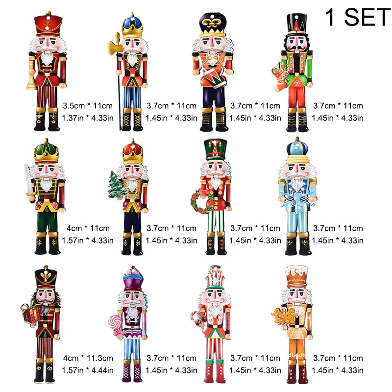 12Pcs Christmas Nutcracker Wooden Ornaments Nutcracker Soldier Wood Pendants Xmas Tree Hanging Decoration For Home 2025 New Year