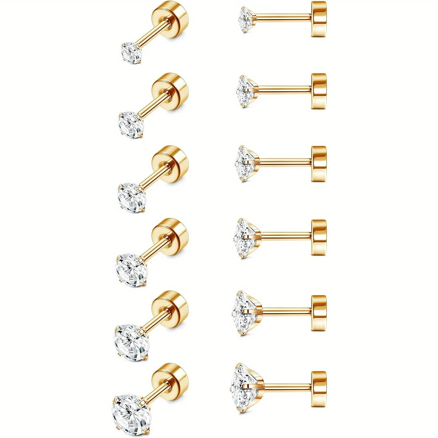 Drperfect 18G Stainless Steel Earrings Piercing Ear Cartilage Set 2-7MM Round  Barbell Stud Earring with Screw Flat Ball Back