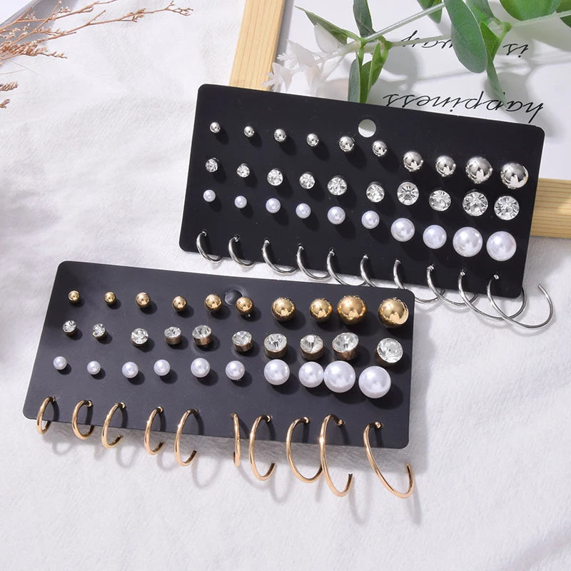 20 Pairs Women's Earrings Set Pearl Earrings For Women Bohemian Fashion Jewelry Geometric Crystal Stud Earrings