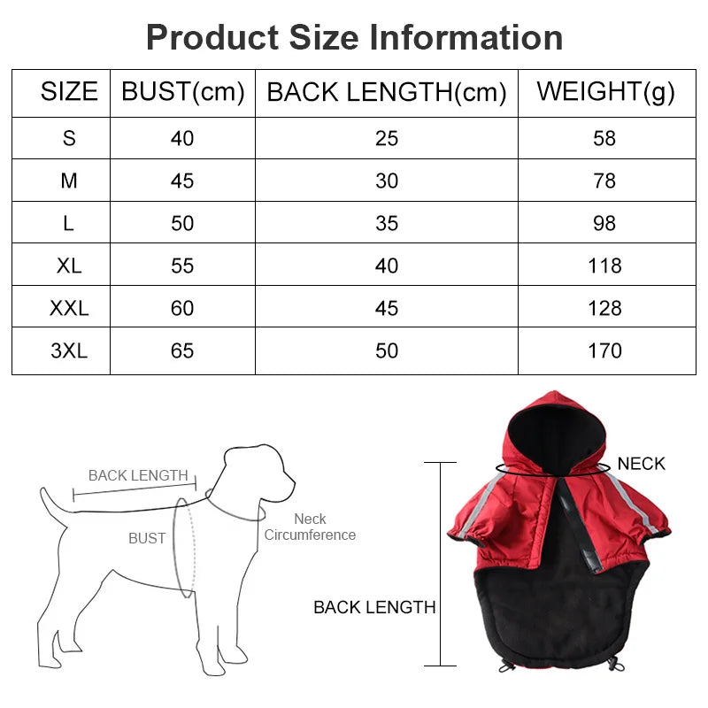 Autumn Winter Pet Dog Waterproof Warm Coat Cotton Hooded Jacket The Dog Face Small Dogs Cat Reflective Pet Clothes Winter Coat