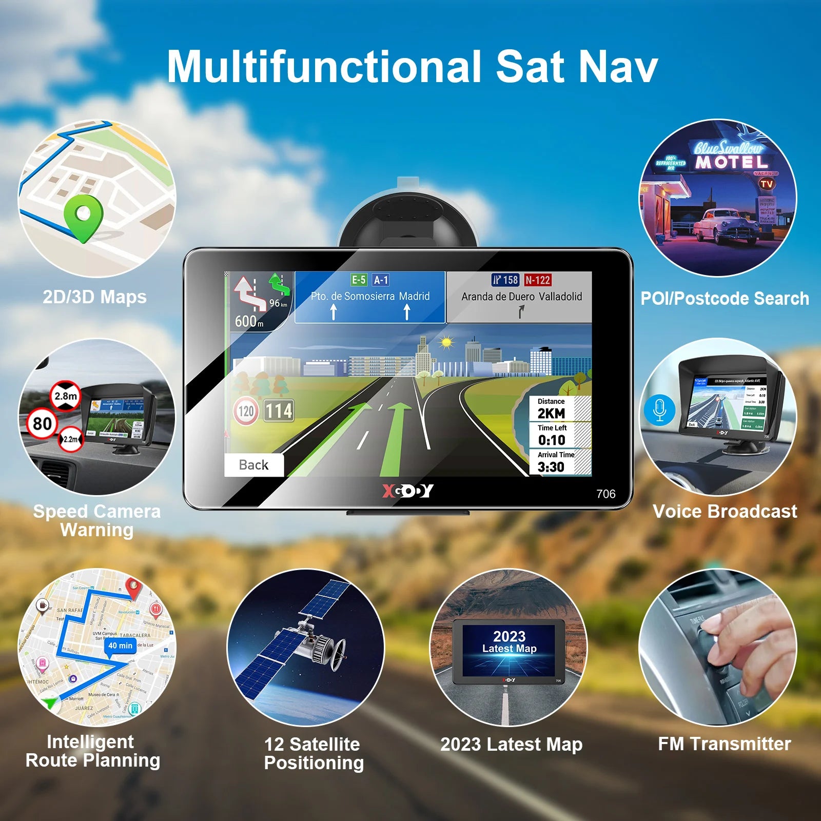 XGODY 706 Navigation Car GPS 7 Inch Truck Car 256M+8GB Capacitive Screen Navigator Camera Optional Upgrade Map Free