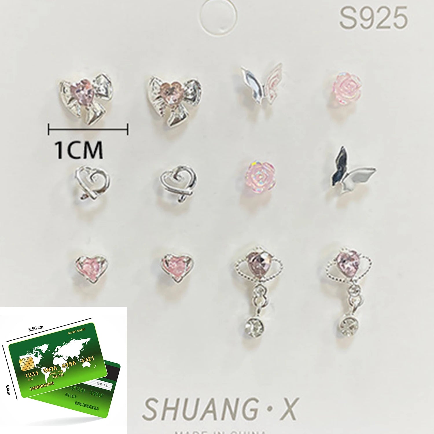 6Pairs/set Fashion Cute Pink Crystal Bowknot Heart Shape Stud Earrings Sets For Women Girls Ears Jewelry Party Y2k Accessories