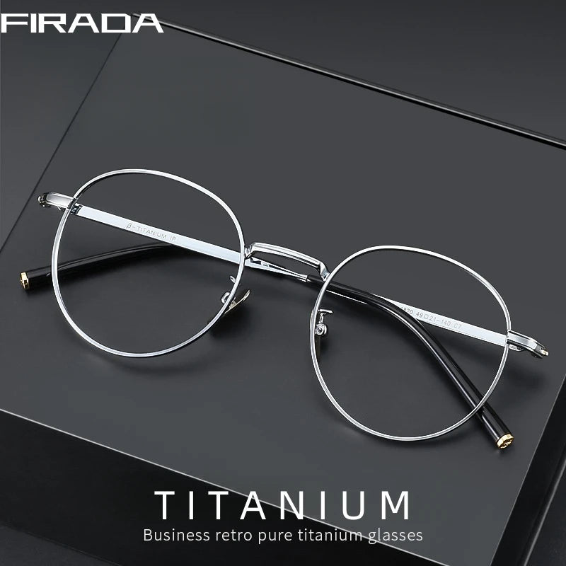 FIRADA Fashion Eyewear Retro Pure Titanium Round Glasses Comfortable Optical Prescription Eyeglasses Frame For Men Women 1820-C