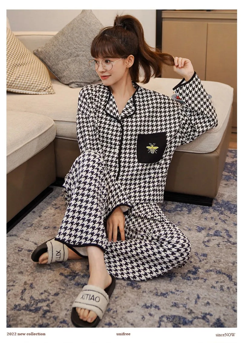 Women's Sweet Ruffle Pajamas Set Long Sleeve Top And Long Pants Sleepwear 2 Piece Set For Women Korean Casual Home Loose Pajamas