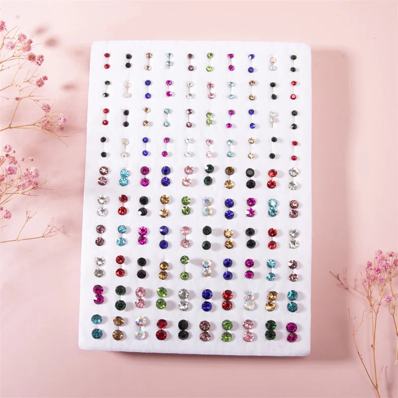 100Pair Women Acrylic Crystal Small Stud Earrings Set Women Heart Star Animal Moon Plastic Geometric Earring Jewelry Gifts