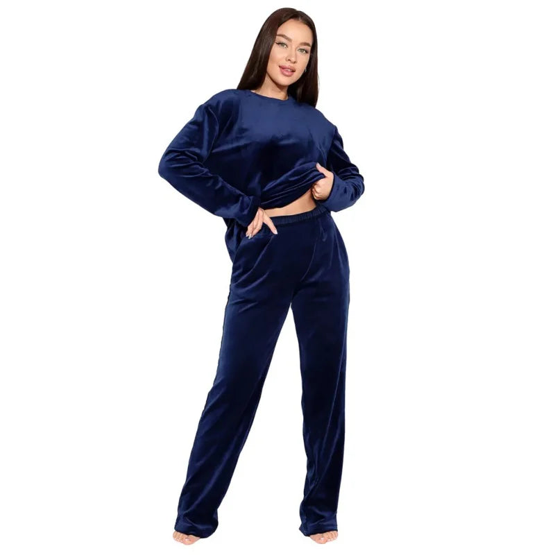 Women's Pajama Set Fall And Winter Gold Velvet Long-Sleeved Long Pants Large Size Home Wear Can Be Worn Outside Soft Comfortable