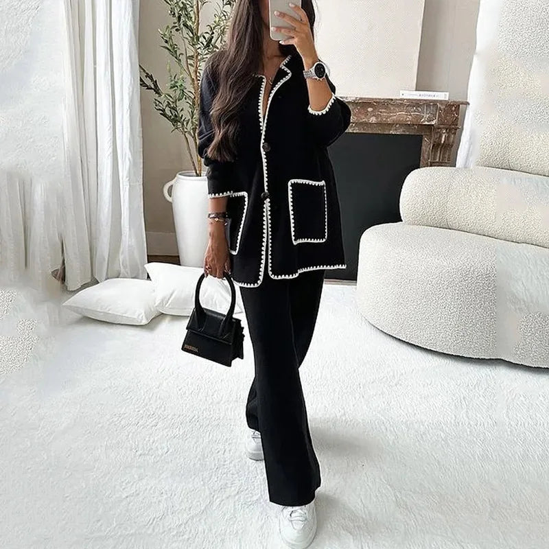 Autumn Suit Shirt And Blouses Cardigan Top Straight Long Pant Luxury 2-Piece Set Casual Elegant Women Fashion All-Match Clothes