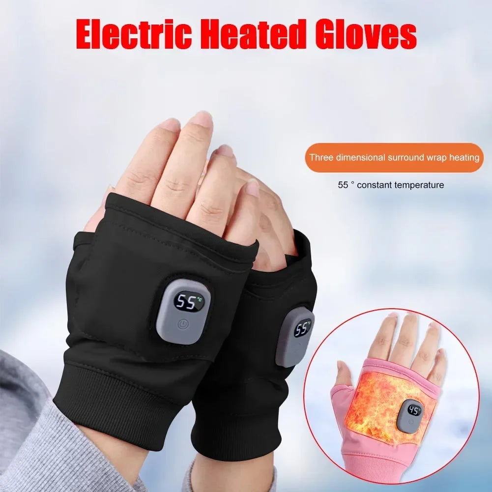 Rechargeable Heated Gloves 360 Degree Thermal Heated Gloves Winter Windproof Warm Fingerless Gloves for Outdoor Hiking Cycling