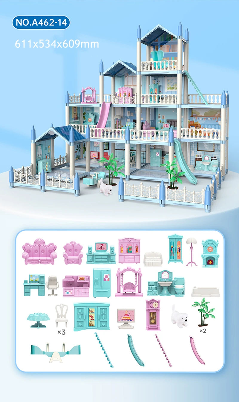 Diy Mini Doll House - 3d Assembling With Kids Walk-through Princess Castle, Led Lights, Birthday Surprise Toys