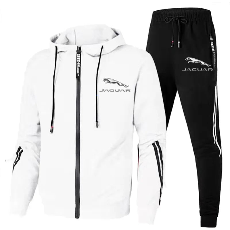 2-piece restricted jacket Jaguar logo printed men's car sports hoodie+pullover gym jogging suit sweater and pants suit 2024