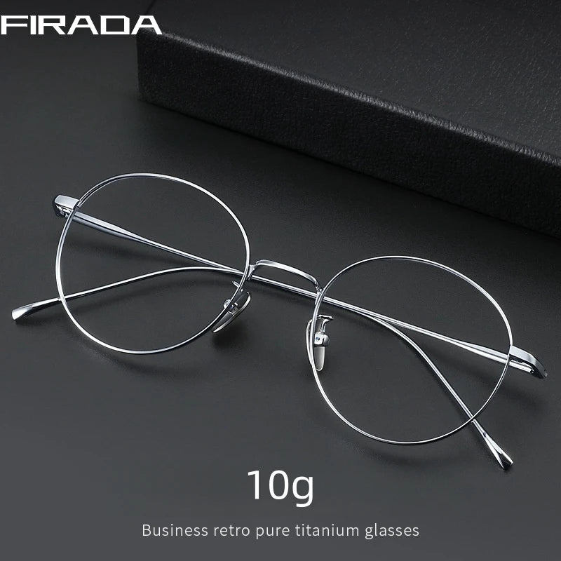 FIRADA Vintage Comfortable Eyeglasses Fashion Round Pure Titanium Eyewear Luxury Prescription Glasses Frame For Men Women ST1644