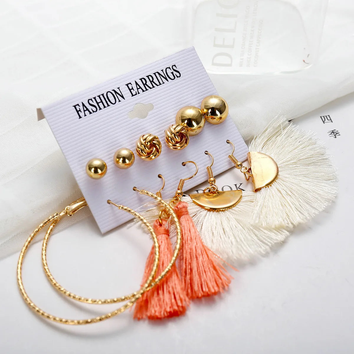 6Set Hot Selling Bohemian Style Moon Triangle Tassel Earring Set with Six Pairs of Retro Holiday Party Trendy Earrings for Women