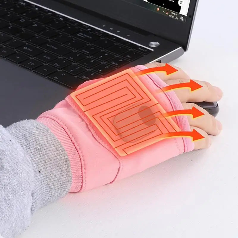 Heated Gloves USB Rechargeable Heating Mittens Winter Half Hand Warmers Electric Thermal Gloves For Cold Weather