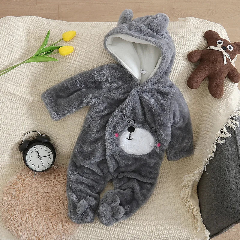 Autumn and Winter New Baby Plush Climbing Clothes Baby Warm and Thick Cartoon Dog Rabbit Cute Cotton Clothes for 0-2 Years