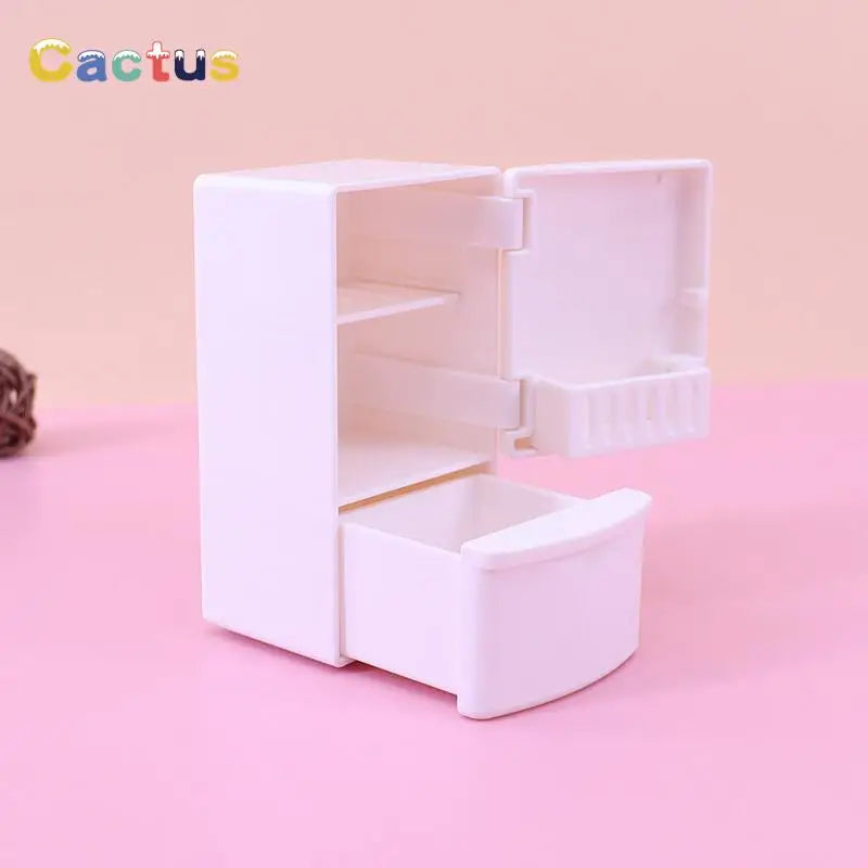 1 Set 1/12 Mini Dollhouse White Refrigerator With Food Set Kitchen Toys Miniature Furniture Fridge Decorations Toy Accessories