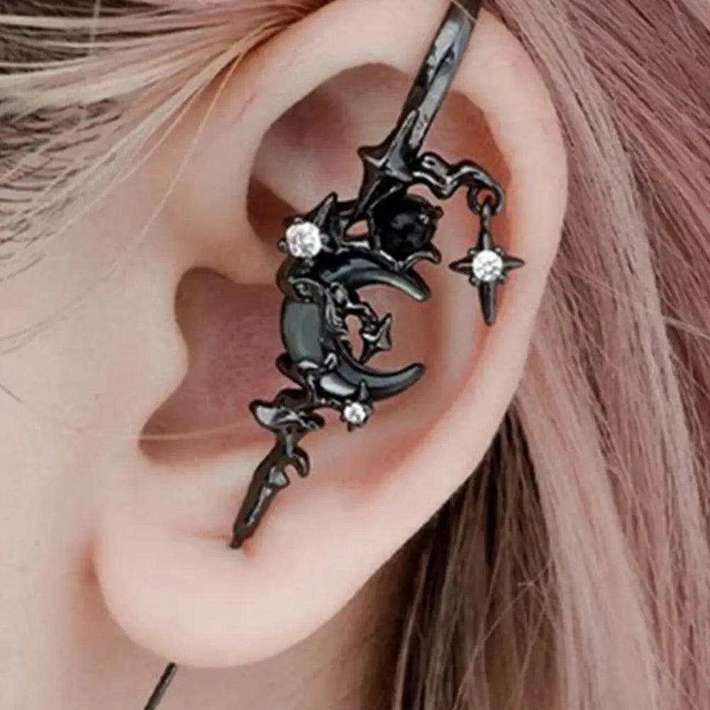 1 Pair Ear Needles Myth of The Moon Punk Rock Dark Style Individual Piercing Earrings Star Moon Ear Cuffs Club Party Jewelry