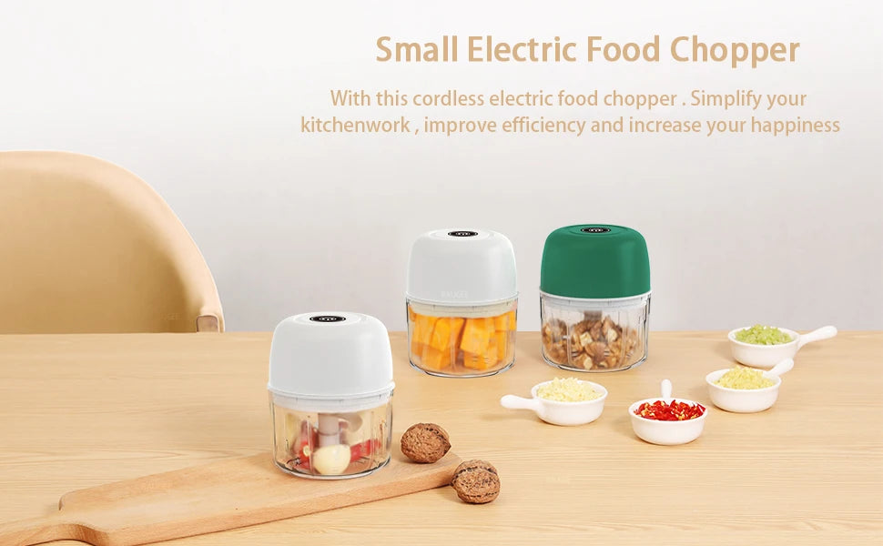 Electric Garlic Chopper Mini Portable Electric Vegetable Garlic Onion Chopper Multifunctional Wireless Electric Food Chopper