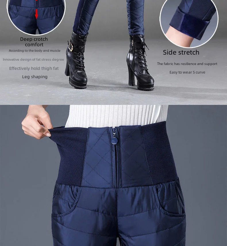 Winter New Style High-waisted Thickened Downcotton Wadded Trousers Women's Slimming Cotton Wadded Pants Windproof Warm Outerwear