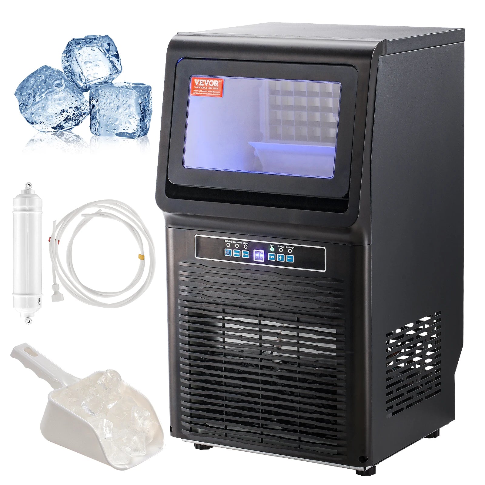 VEVOR Commercial Ice Maker, 70lbs/24H, 36 Ice Cubes in 12-15 Minutes, Freestanding Cabinet Ice Maker with 12lbs Storage Capacity