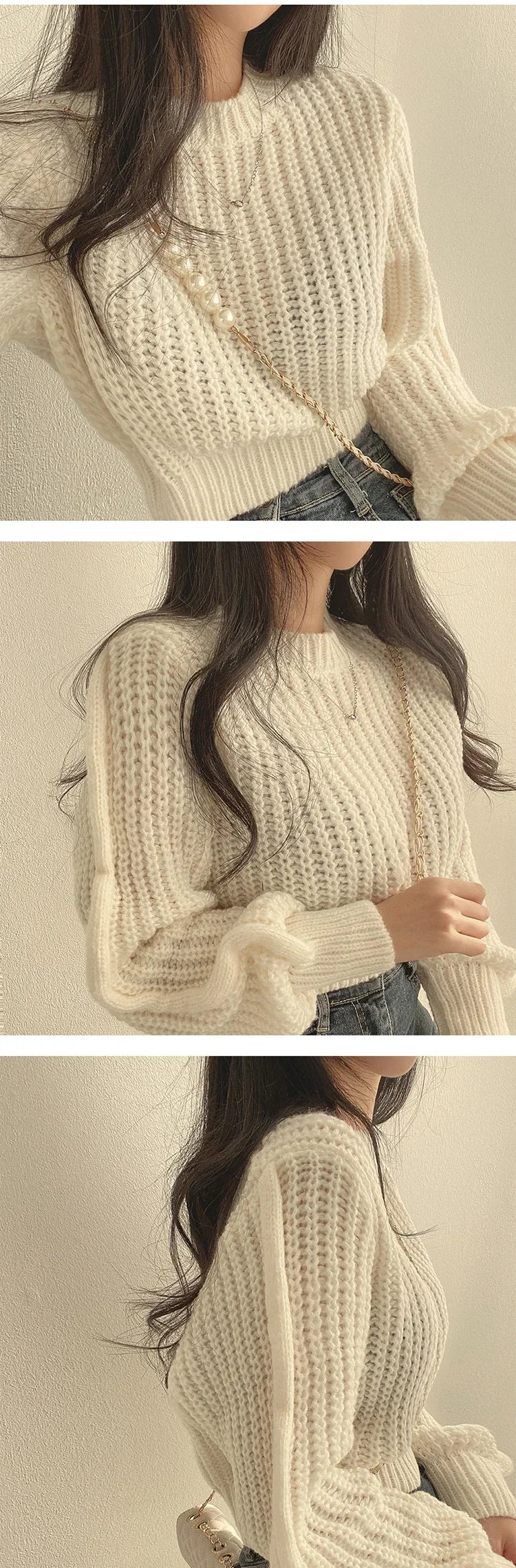 Knitted Sweater Pullovers New Design Cute Sweet Japan Girls Solid O Neck Short Crop Knit Tops 4 Colors 2024 Winter Autumn