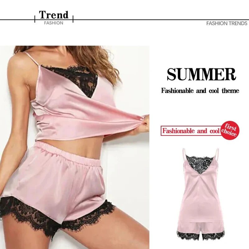 Lace Pajama Sets Women Pijama Mujer Strap Sleeveless Sexy Sleepwear Short Lingerie Set Female Night Wear