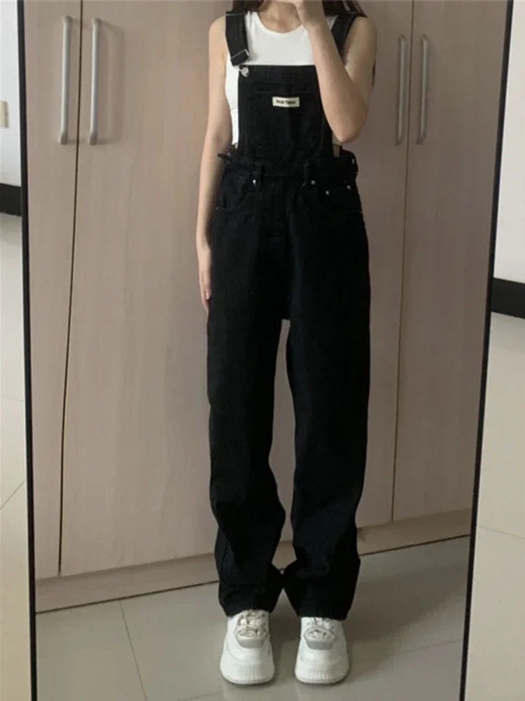 Denim Jumpsuits Women Preppy Style Spring Strap Ulzzang High Street Ins Letter Loose Retro Overalls Chic Girls Popular Harajuku