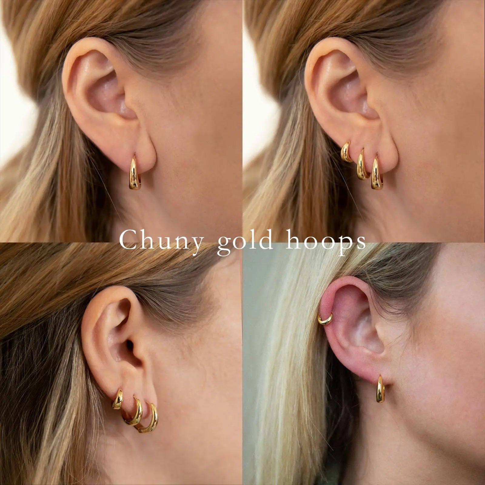 3 Pairs Chunky Gold Color Hoop Earrings Set for Women Girls 2024 Trend Jewelry Stackable Piercing Dainty Twist Cuff Earring