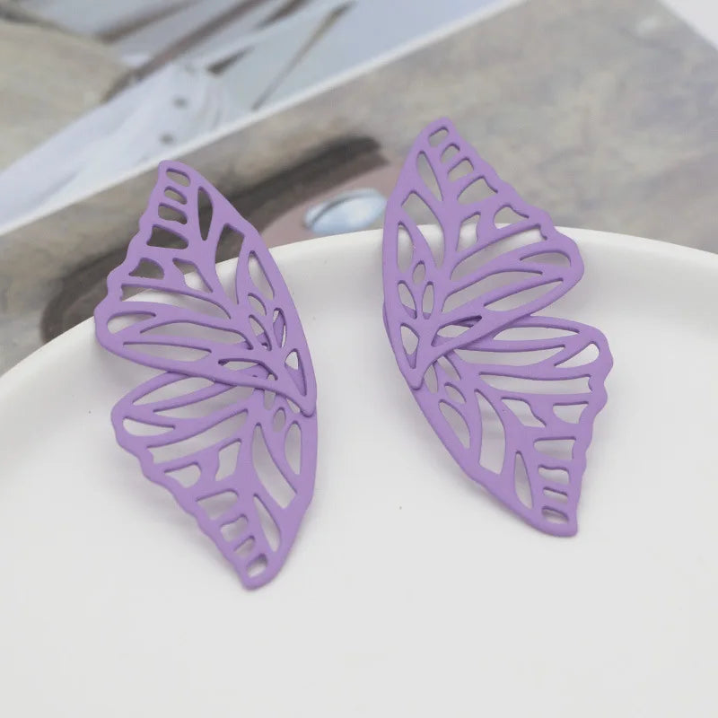 Hot Sale Hollow Big Butterfly Stud Earring for Women Metal Angel Wing Pendant Ear Statement Jewelry Party Christmas Gift