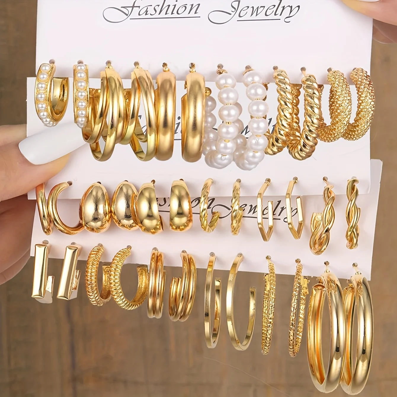 24 Pairs Set Of Delicate Hoop Earrings Zinc Alloy Jewelry With Imitation Pearl Design Elegant Vintage Style Big Set Gift