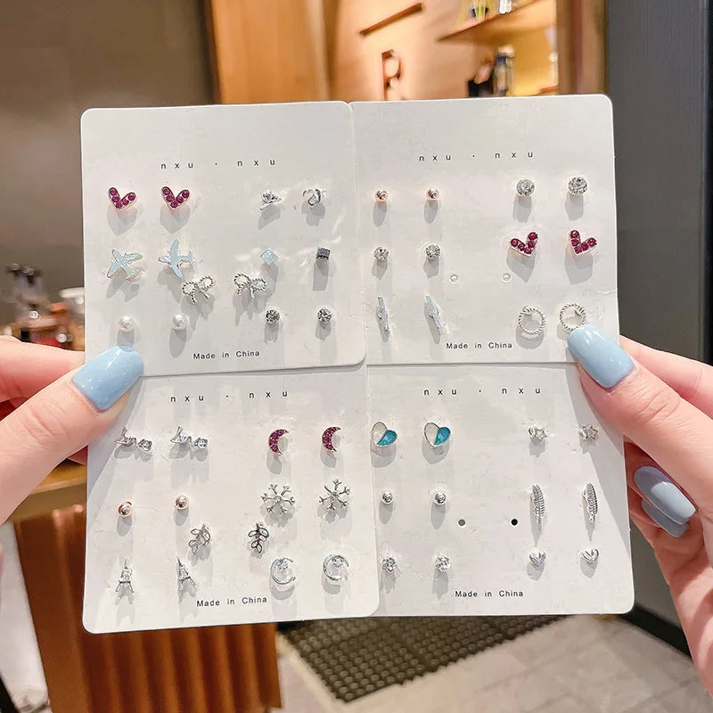 2024 Korean Fashion Exquisite Af Aweek Earrings Set 7 Pairs of Simple and Sweet  Earrings Set Combination of Week Jewelry Gifts