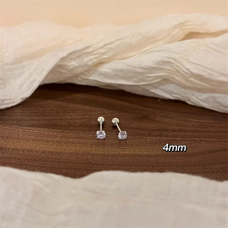 S925 Silver Needle Shining Zircon Ear Bone Earrings for Women Girls Geometric Cartilage Helix Piercing Stud Earring Jewelry Gift