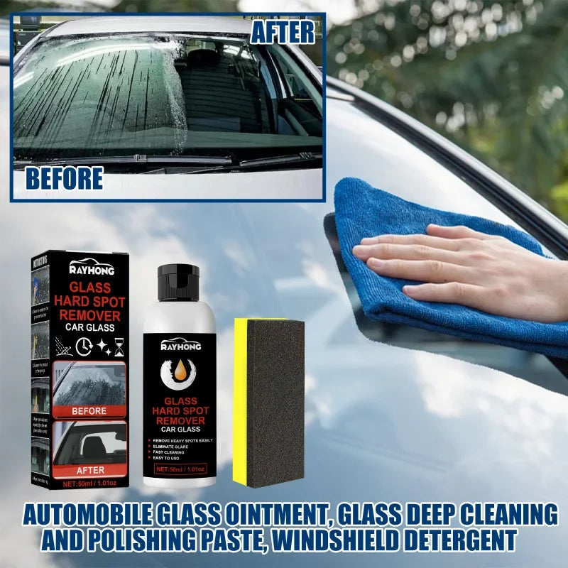 Car Glass Oil Film Remover Polishing Coating Paste Set with Cleaning Sponge Windshield Rainproof Anti-fog Maintenance Agent