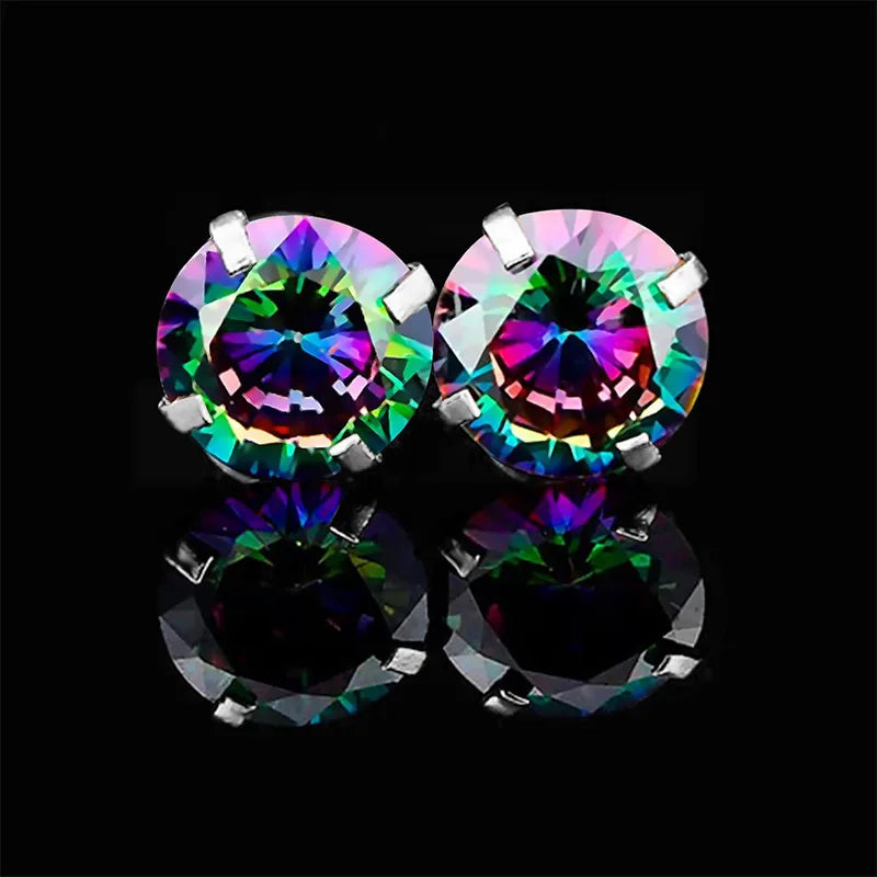 6mm CZ Screw Flat Back Earrings for Women Girls Hypoallergenic for Sensitive Ears New Design Rainbow Cubic Zirconia Stud Earring