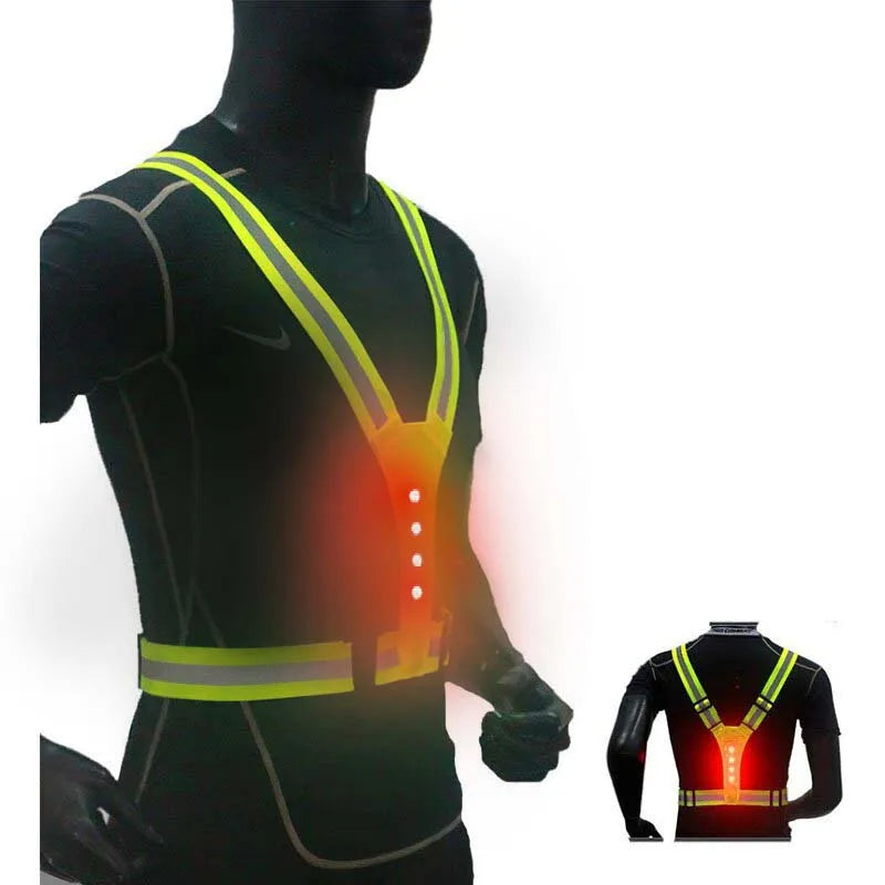 Safety Reflective Vest LED Running Light Adjustable Cycling Vest Night Warning Work Fishing Sports Vest