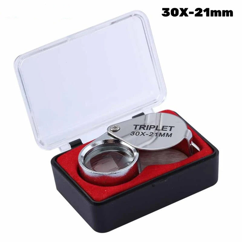 10x 20x 30X 21mm High Magnification Metal Folding Glass Lens Small Portable Jewelry Identification Magnifying Glass