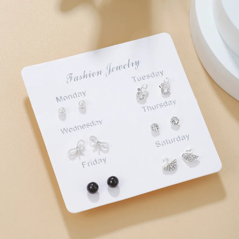 New Simple S925 Silver Needle Stud Earrings Set for Women Girls Cute Exquisite Mini Earrings Jewelry Gift Wholesale Direct Sales