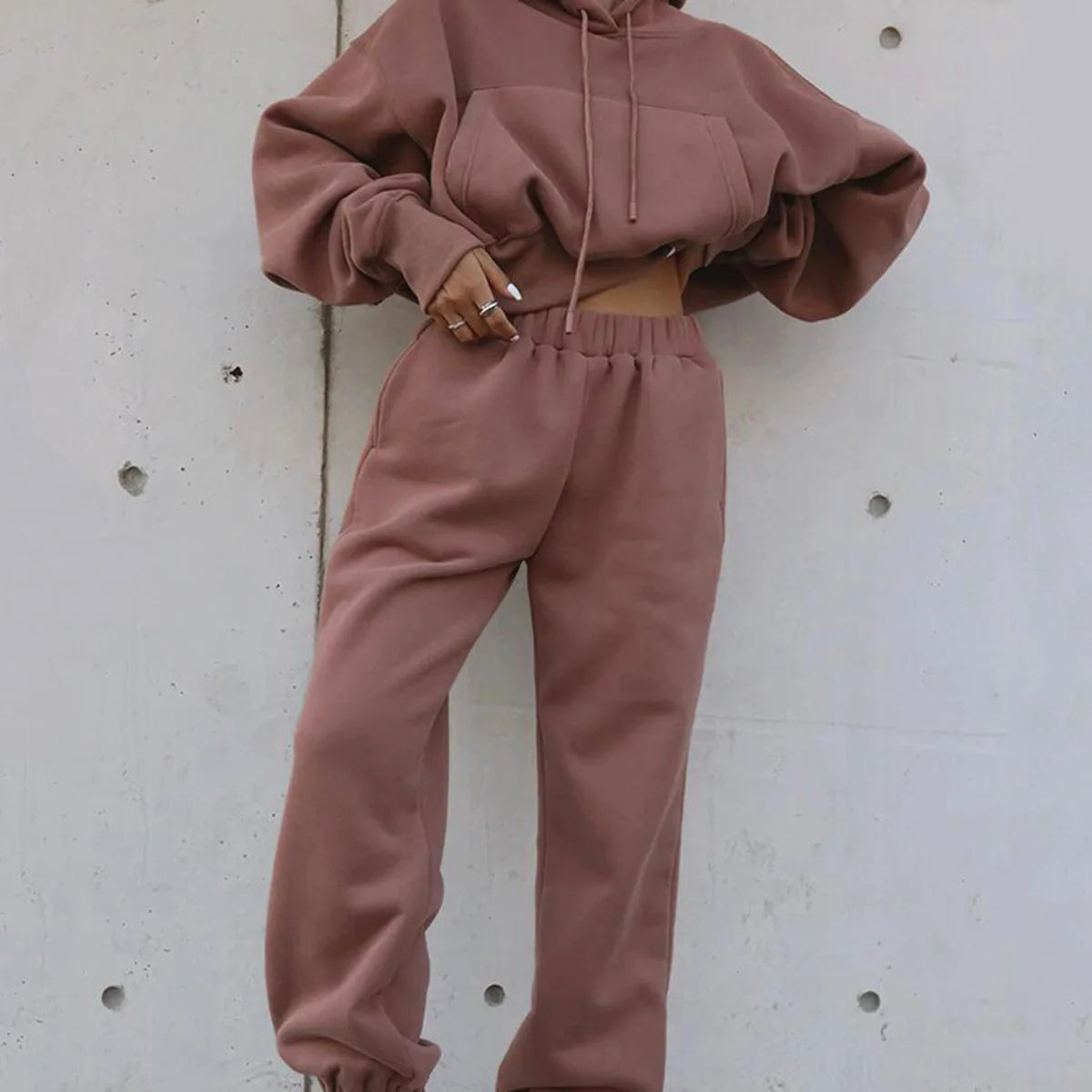 Two-Piece Women's Solid Color Outfits Workout Sets 2024 Autumn Long Sleeved Hoodie Tracksuit For Women Jogger Pant Matching Set