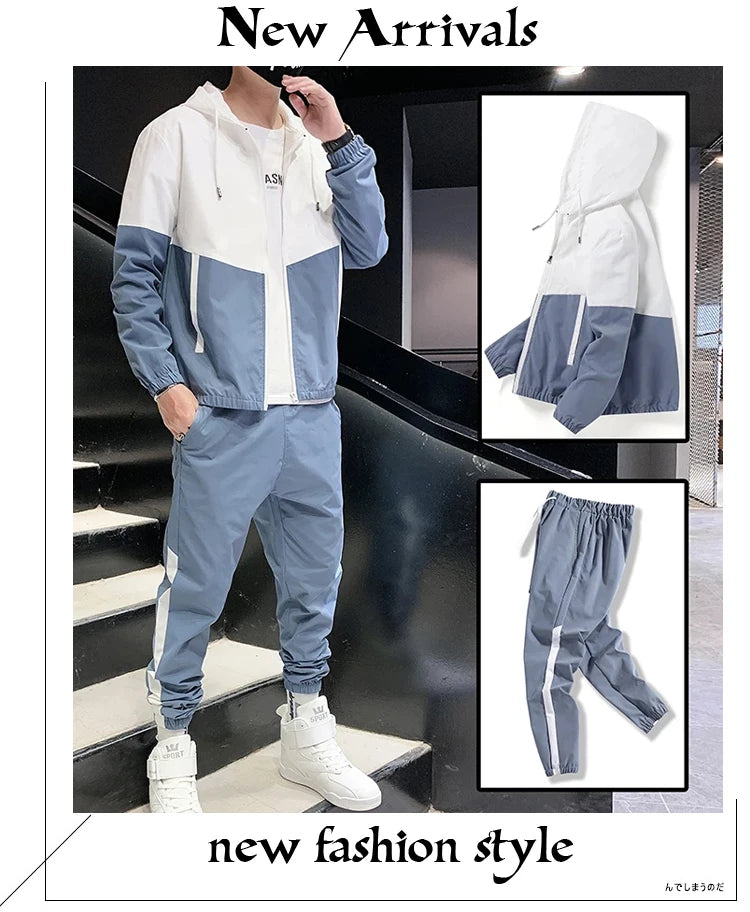 Men Tracksuit Casual Joggers Hooded Sportswear Jackets And Pants 2 Piece Sets Hip Hop Running Sports Suit