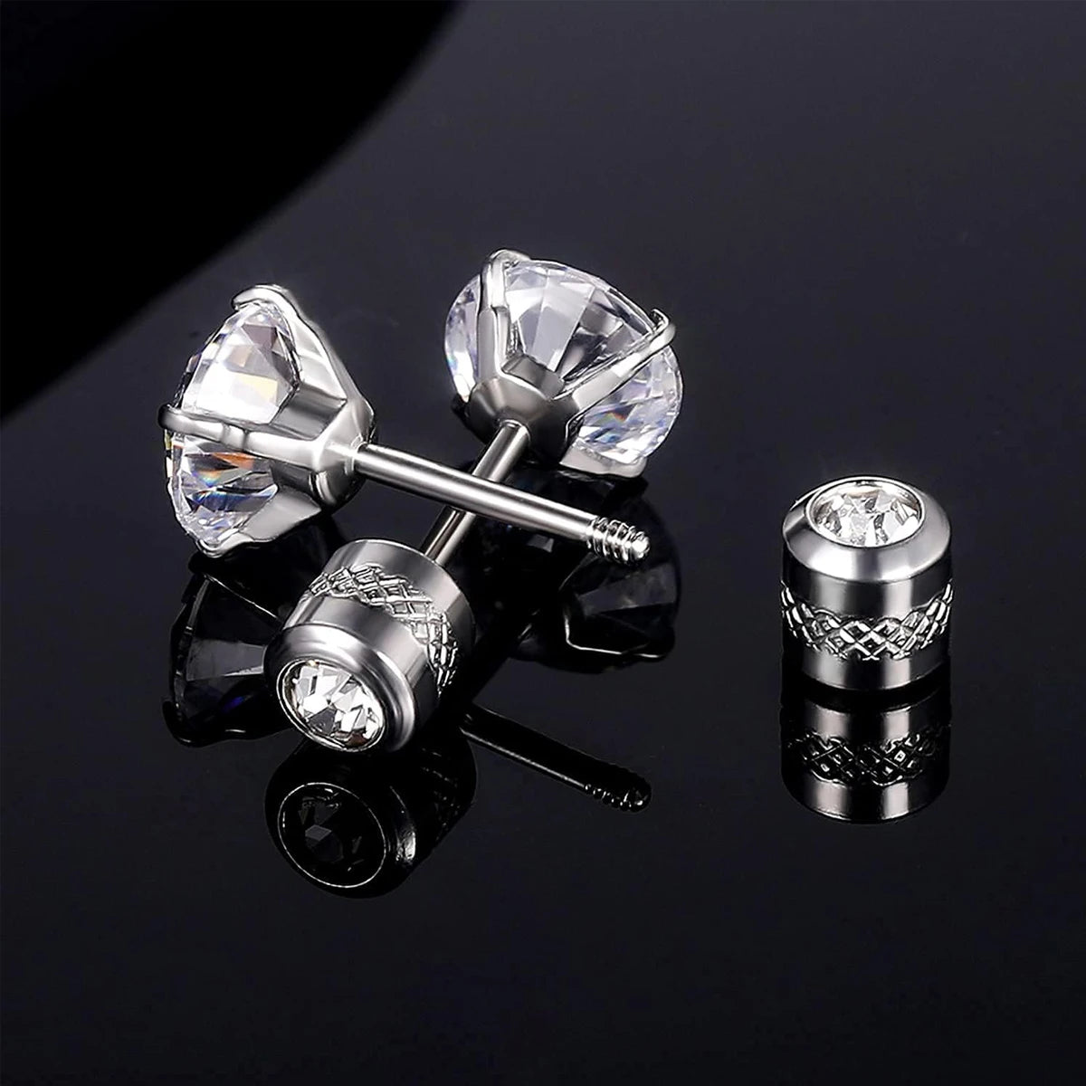 1 Pairs Stud Earrings with Flat Back Titanium Hypoallergenic Earring for Women Men, Cubic Zirconia Stud Earrings Sets 2-8mm