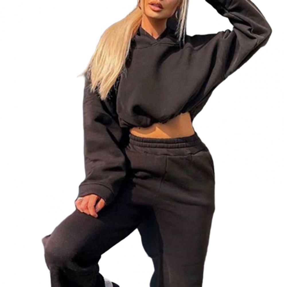 Women Hoodie Pants Set Sexy Cropped Hoodie Trousers Sports 2 Pieces Set Casual Sweatshirt Jogger Pants Set Sweatpants Outfit