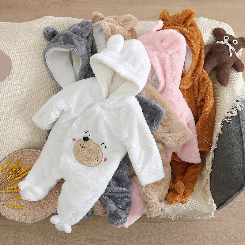 Autumn and Winter New Baby Plush Climbing Clothes Baby Warm and Thick Cartoon Dog Rabbit Cute Cotton Clothes for 0-2 Years