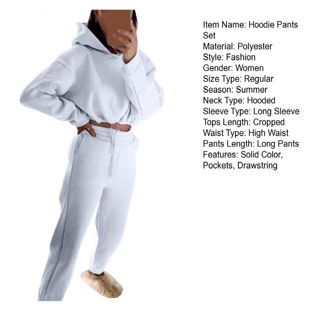 Women Hoodie Pants Set Sexy Cropped Hoodie Trousers Sports 2 Pieces Set Casual Sweatshirt Jogger Pants Set Sweatpants Outfit