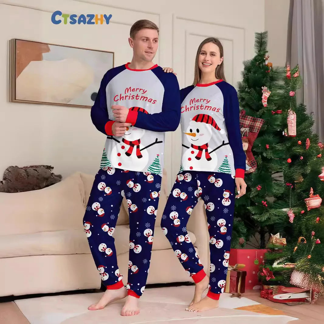 New Year's 2024 New Sleepwear for Sleeping White Snowman Parent Child Christmas Pajamas Cartoon Family Pajamas for Couples