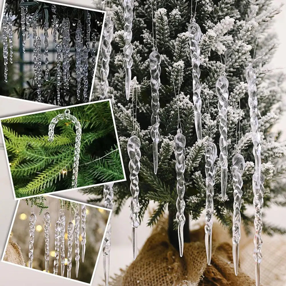 12Pcs Acrylic Icicle Ornaments Christmas Decoration Acrylic Clear Icicles Set Plastic Christmas Tree Ornament Xmas Wedding Party