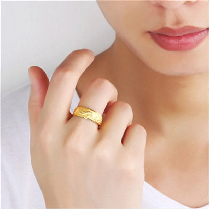 Gold 14 K Ring for Man Luxury Engraving Dragon Adjustable Ring Fashion Jewelry Male Two Color Yellow/White Gold Finger Ring Gift