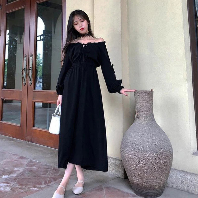 Long Sleeve Front Lace-up Cut-out Women Autumn Casual Chic A-line Long Dress New Year's And Christmas Red Dress