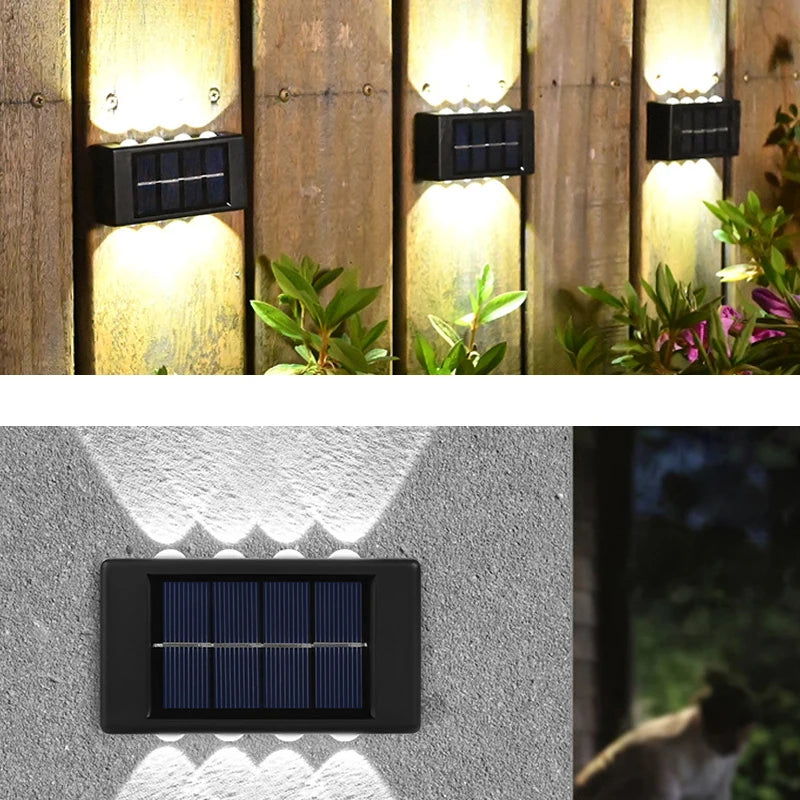 Christmas10/8/6/4LED Solar Wall Lamp Outdoor Waterproof Up and Down Luminous Lighting for Garden Fence Decoration Sunlight Light