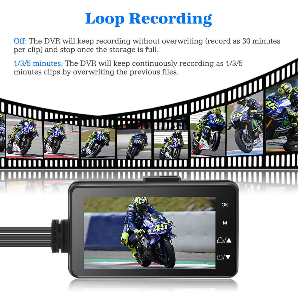 MT80 Motorcycle DVR Dual Video Front Rear With 3'' High Definition Screen Loop Recording Bike Cycle Driving Recorder Waterproof