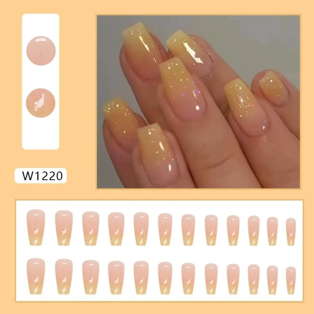 24pcs Gradient Fake Nails French Ballerina Nail Waterproof Faux Medium Coffin false nails Fingernails Press on Nails Tips